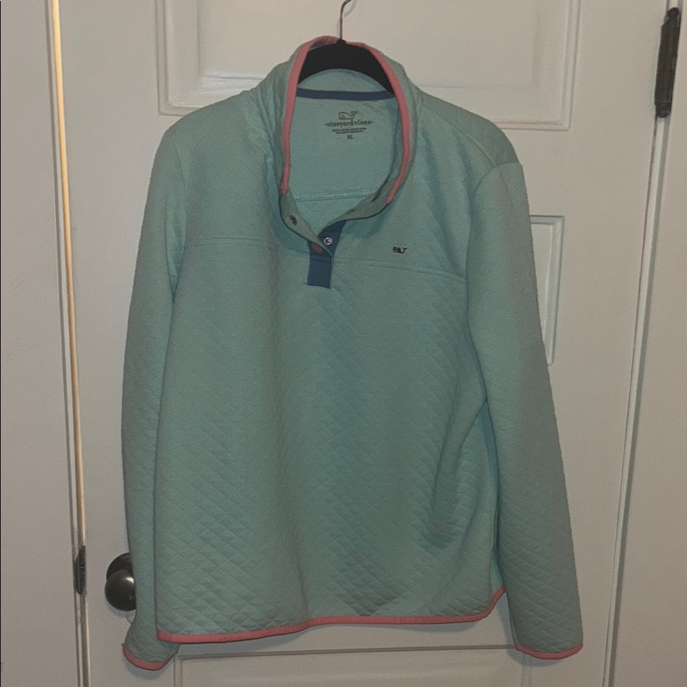 Vineyard Vines Aqua Pullover with Pink Accents